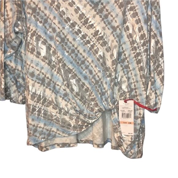 NWT Ruby Rd Light Blue Grey Silver Stretch Material 3/4 Sleeves Cowl Neck Size2X - Picture 3 of 5